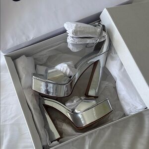 SCHUTZ Metallic Silver High Platform Sandals
